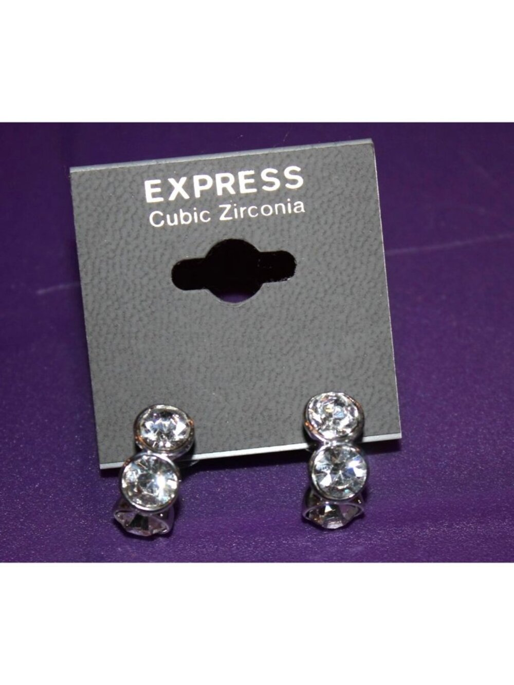 Express Cubic Zirconia Three Stone Half Hoop Earrings Vintage Y2K Deadstock